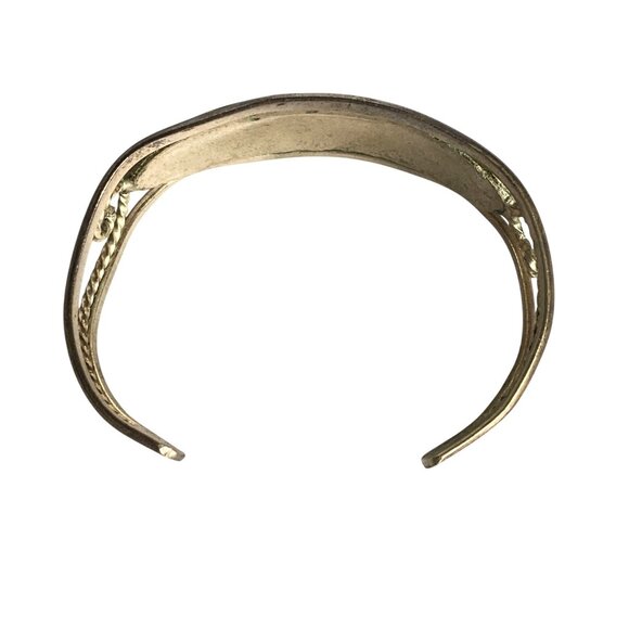 Vintage Alpaca Silver Cuff Bracelet Mother Of Pearl Abalone Inlay Floral Mexico - Picture 5 of 7